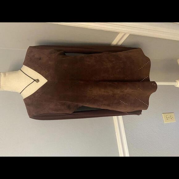 ecru  brown suede long sleeve top - Picture 2 of 14